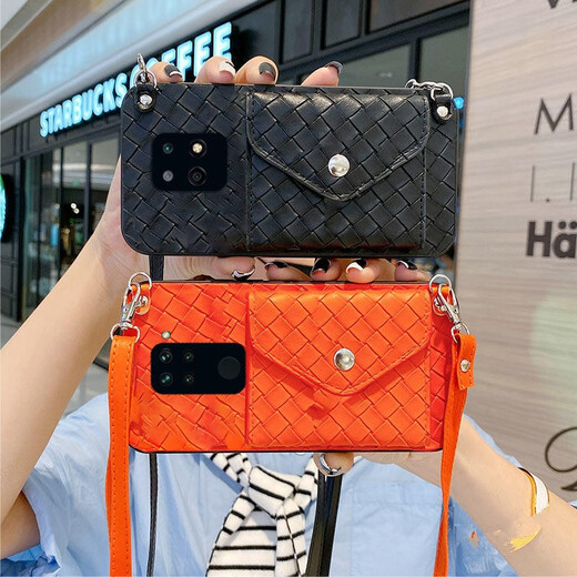 
AFAPU Simple Xiaomi 14/13/12/11 mobile phone case coin wallet braided crossbody strap card personalized creative leather women's small card bag card bag orange plaid braided pattern change card bag + crossbody lanyard Redmi K50pro exclusive