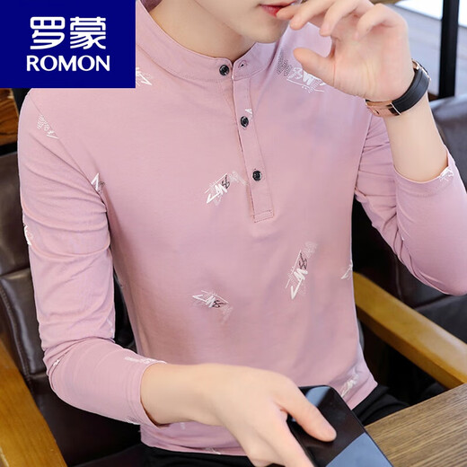 Romon Cotton Longärmedose T-Shirt für Herren-Stand-up-Kragen schlankes Body Top Shirt Trendy Printed Sweatshirt T-Shirt Undershirt Herren tragen We9815 Khaki 3xl 150-160jin [Jin gleich 0,5 kg]