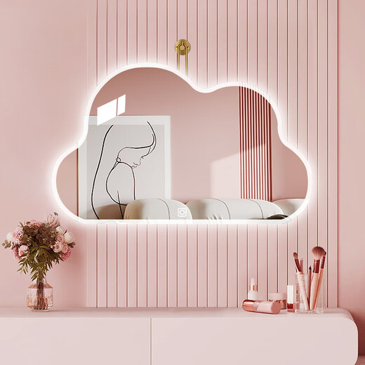 巴布奇云朵化妆镜异形led卧室梳妆台镜子挂钩挂墙式壁挂装饰镜智能带灯 边缘透光-单触三色款 749mm*462mm