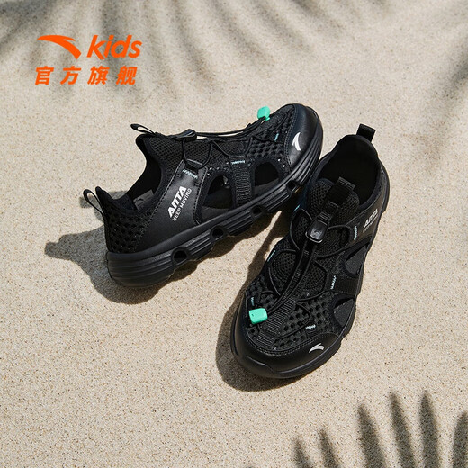 Anta children's sandals, men's and women's shoes, 2025 summer breathable Baotou physical education class student sports frame river-tracing shoes, boys, classic black-1, size 37
