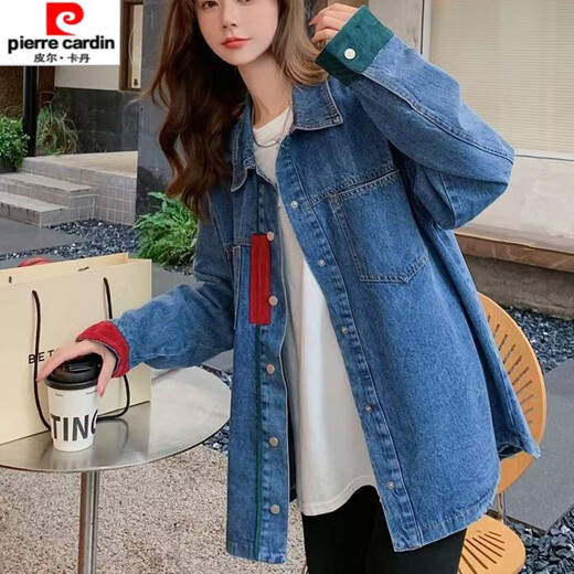 Pierre Cardin Design-Nischen-Hemd mit Rissen für Damen, Frühling und Herbst, vielseitiges Oberteil, Oberbekleidung, mittellanger Mantel für Damen 829 S (empfohlen 115Jin Jin, entspricht innerhalb von 0,5 kg)