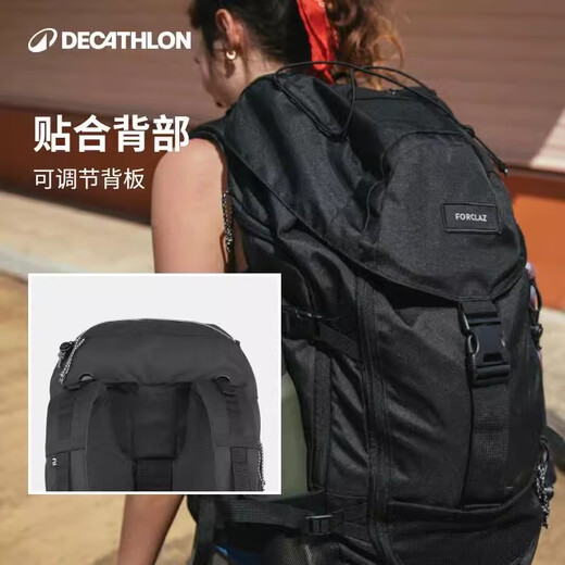Mochila de decatlón mt100 livianos de la ciudad al aire libre acampando caminatas grandes capacidad multifunción apertura rápida obsidian black_50l 50l