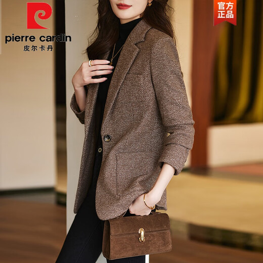 Pierre Cardin Wool Suit Jacket Women's Winter Thickened 2025 New Autumn and Winter High-Quality Temperament Casual Women's Woolen Suit Black Suit XL