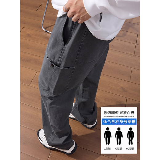 Xiao Xueling casual pants men's American cleanfit logging overalls men's winter new loose straight long pants men's 2345 military green XL