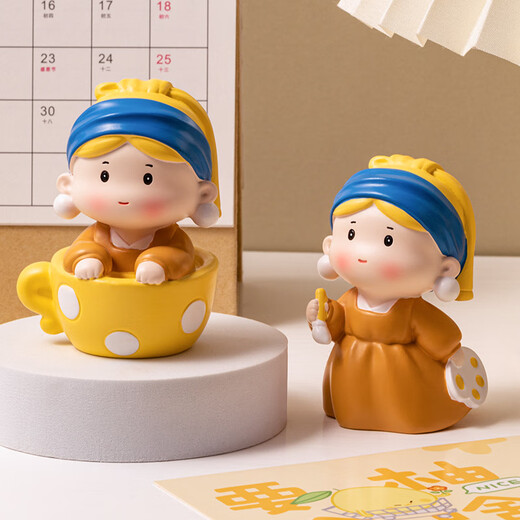 雪束卡通创意珍珠女孩树脂小摆件办公室桌面装饰品女孩生日礼 物公仔 莫生气