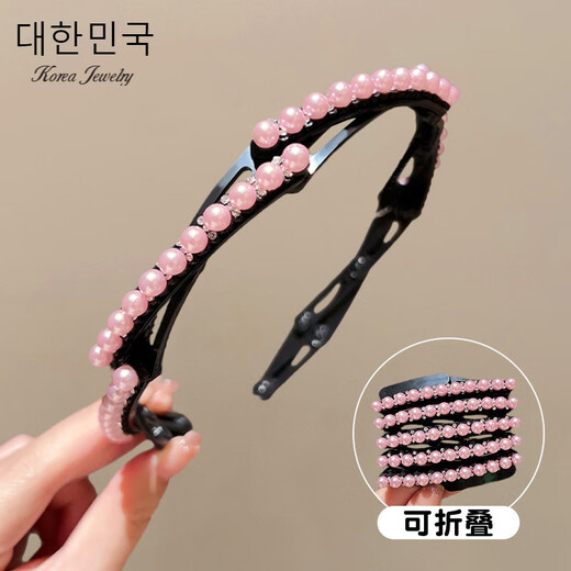 Jianla Travel Retractable Folding Headband Women's 2025 New Face Wash Special Teeth Anti-Slip Broken Hair Headband Pressing Hairpin 5# Pink Flower Style B00-201