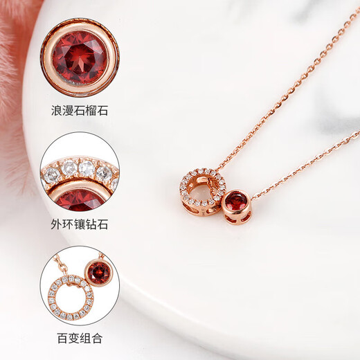 Chiba Jewelry 18K gold diamond pendant rose gold light garnet pendant without chain needs to be paired with ball chain birthday gift