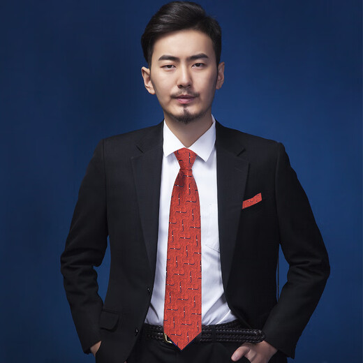 欧妖（OUYAO）男士正装商务领带六件套装8cm休闲领带红色新郎结婚领带夹礼盒装 藏蓝条纹-六件套