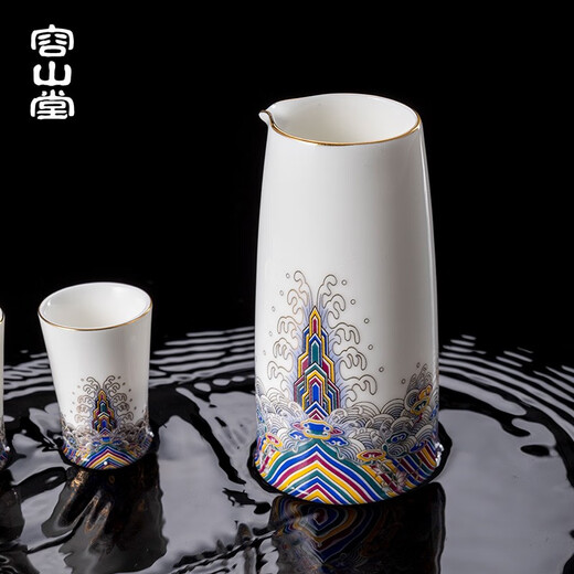 Rongshantang gold silk enamel ceramic wine set, white wine dispenser set, household light luxury high-end wine dispenser, one pot and two cups, enamel color wine dispenser, one pot and two cups, 170ml