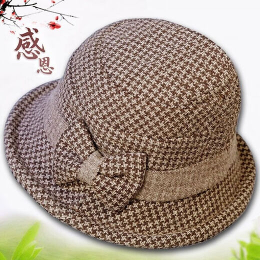 Roasted summer middle-aged and elderly hats for women in autumn and winter mother woolen top hat thickened grandma cloth basin hat spring and autumn casual fisherman hat khaki (wool style) equal size