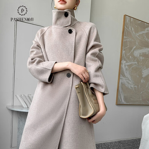 Pash Doppelseitige Mantel für Frauen 100% Woll Herbst und Winter Dicker Standkragen Einfacher lässiger Wollmantel RT-826 Off-White S (90-110jin [Jin gleich 0,5 kg])