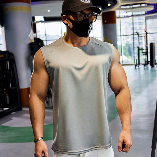 Lutielang Fitness Vest Men's Sports Loose Summer Sleeveless Quick-Drying Clothes Marathon Running Racing Training Vest Military Green L