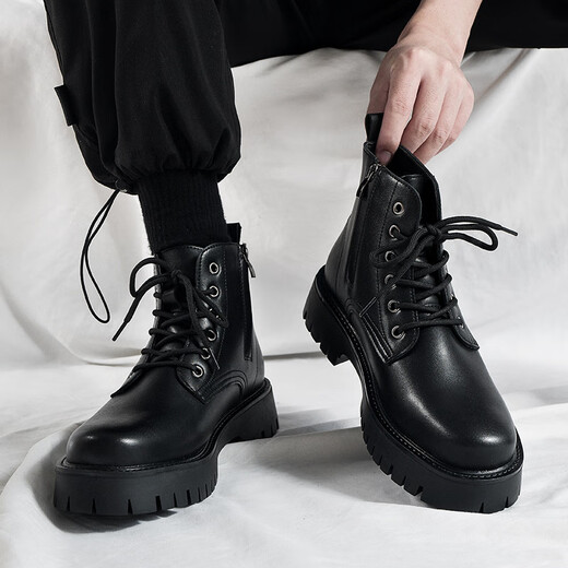 Sanofeng Martin Boots Men's High Top Sole hauteur de semelle épaisse augmentation 2025 Nouveau style britannique Versatile Bottes Men de travail Side Side Shoes Black [Side Zipper Style] 42