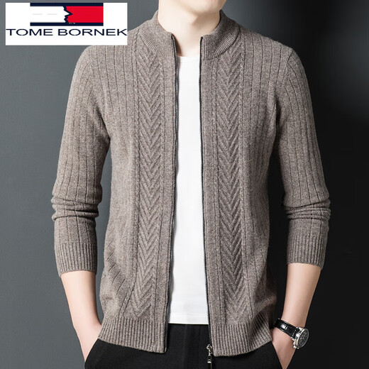 TOME BORNEK Tommy Tommy cardigan men's wool sweater cardigan 100% wool thickened warm zipper sweater jacket bright rice camel 105/M