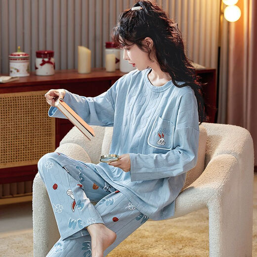 TULX大码睡衣女240斤特大码棉中长款大码长袖睡衣套装女春秋季胖妹妹 9203【高品质棉】 M 【80-100斤】【纯棉】
