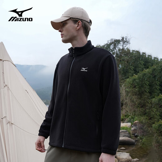 Mizuno Outdoor Jacket Men's Stand Collar Polar Fleece Jacket Solid Color Versatile Fleece Jacket Men