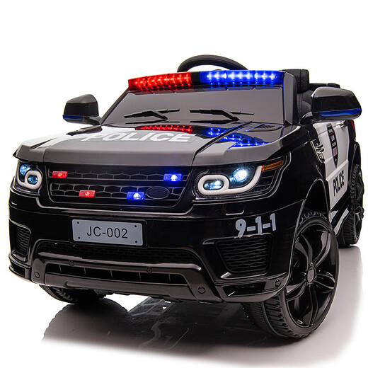 WORK BABY children's electric car four-wheel remote control toy car can sit in an adult off-road parent-child car, a child's baby double police car, children's model black, four-wheel drive + soft wheel + leather seat, electric drive