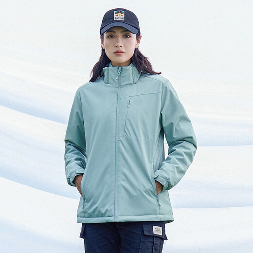 西域骆驼（VANCAMEL）加绒风衣外套男女韩版防风保暖单层软壳冲锋衣工装风夹克文艺上衣 9930S抹茶绿-女【纯色】 4XL