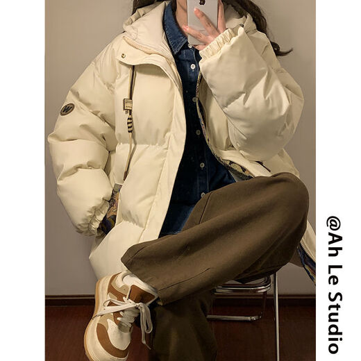 AEMAPE复古冬季棉服男女小熊提花拼接连帽外套潮牌加厚保暖男生外套冬季 M6636驼色 (三条杠棉服) M [推荐:90-110斤左右]