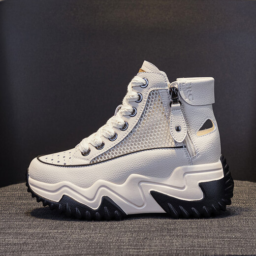 OTMX SAPOS DE PAPO ZAPATROS CORRALES DE MUJERES COWHIDE HIGH TOP FURAN AMIGA 2025 Spring y otoño Nuevas zapatillas de viaje versátiles de suela gruesa 677-1 Beige Mesh 37