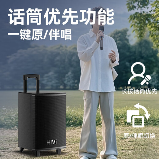 HiVi 12-inch stage-level outdoor mobile smart speaker ktv audio square dance speaker Bluetooth pull rod audio camping dual microphone MA12 electric guitar instrument speaker