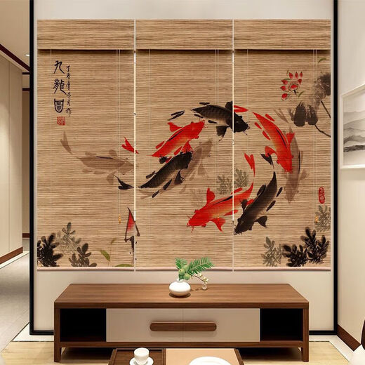 Shuxuan Printed Bamboo Curtain Roller Curtain Roll-pull New Chinese Tea Room Zen Door Curtain Sun Shade Partition Decorative Curtain Zen 1 1m*1m