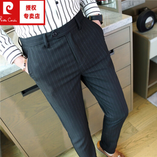 Pier Cardin casual pants men's small trousers thin men's spring and autumn business casual men's pants straight Korean summer trousers slim 509-N9906 (ice silk cropped pants) black 30