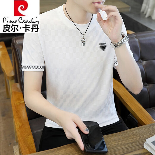 
Pierre cardin men's ice silk short-sleeved T-shirt 2024 summer new product mulberry silk round neck T-shirt half-sleeved top 698 white L110-130Jin [Jin equals 0.5 kg]