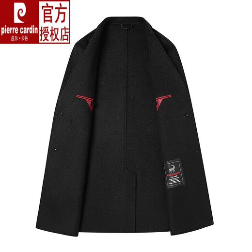 Pierre cardin wool trench coat men's mid-length coat new Korean double-sided tweed suit trench coat trend brown color 175