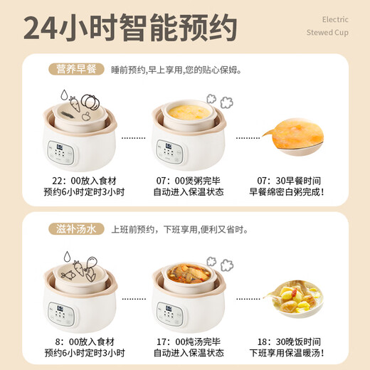 LOTOR electric stew pot, large capacity, fully automatic stew, soup and porridge artifact, water-proof bird's nest stew pot for 1-2 people, mini ceramic baby food supplement porridge special pot, white steamer style 1.5L
