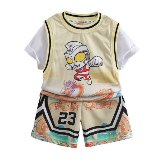 Ultraman boys summer short-sleeved suit 2024 new style children's quick-drying baby sports basketball uniform yellow 110cm