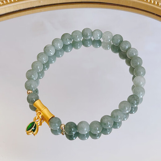 Huobei 2024 Year of the Dragon Bracelet 18k gold simple retro Burmese jade stone beaded bracelet gourd lucky card 920-bamboo section