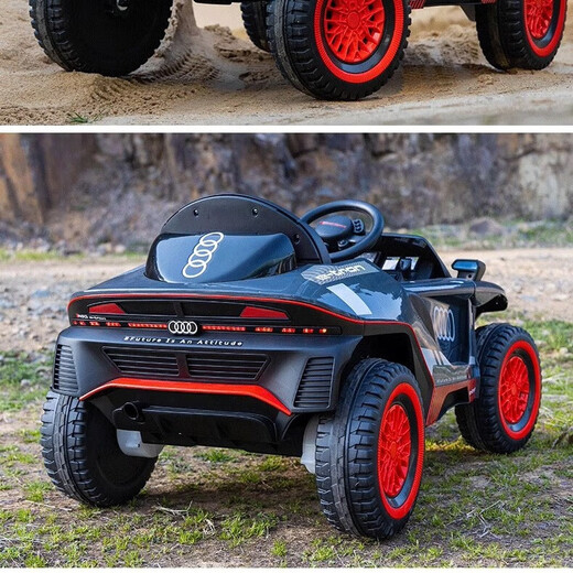 Yijing Audi children's electric racing car four-wheeled can seat men and women baby remote control swing stroller children's charging toy car flagship version gray self-driving remote control + Bluetooth music early education + portable charging