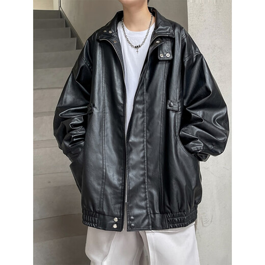 简方位皮衣外套男秋冬季美式复古痞帅炸街感宽松休闲机车服pu皮夹克 wjs-w9274棕色 M