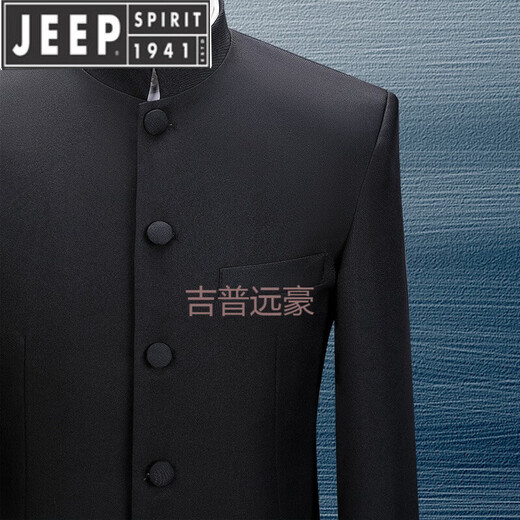 JEEP SPIRIT Black Stand Collar New Chinese Mao Suit Male Singer Chorus Middle-aged Student Youth Performance Suit Republic of China Black Golden Phoenix Top 180 (XL) Height 180 Weight around 160