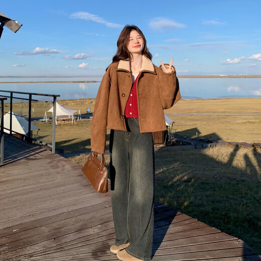ANGEL MOOD Spring and Autumn New Double-sided Wearable Fur Integrated Lambwoman Jacket for Women's Autumn New Maillard Wearing Women's Off-White Double-sided S