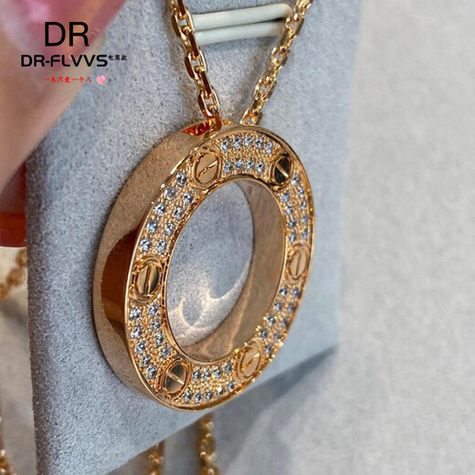 DR-FLVVS 18K gold-plated pancake necklace full of diamonds and rose gold round cake pendant 18K light luxury niche design white rose gold full of diamonds necklace