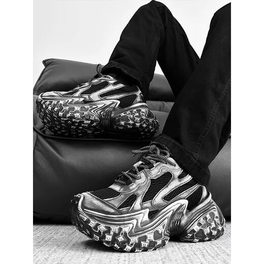 Geer Carson Paris dad shoes men's casual trendy brand couple old thick sole heightened black warrior street tire durian shoes women black 42