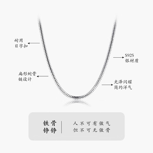 Chinese gold snake bone chain silver necklace men's stylish trendy plain chain boys birthday gift for boyfriend and husband anniversary 50CM long Jingsuda