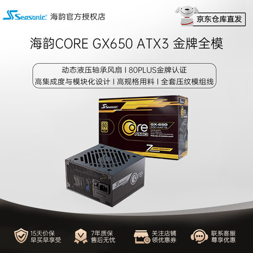 SEASONIC海韵游戏酷核CORE GX650 ATX3电源650W/750 14cm小身形 金牌全模 OptiSink高效导热技术 CORE GX650 V2 ATX3黑色/金牌全模