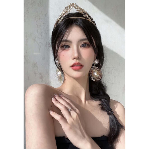 Xiangyuanchang adult gift for 18-year-old female jewelry crown Greek goddess hair accessory golden leaf crown headband forehead decoration retro golden six-leaf crown headband