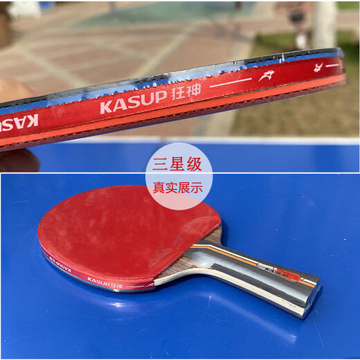 狂神乒乓球拍儿童学生训练双拍初学者比赛双面反胶pp球拍对拍2只装 3星 专业】2只长横拍k3882 +10球