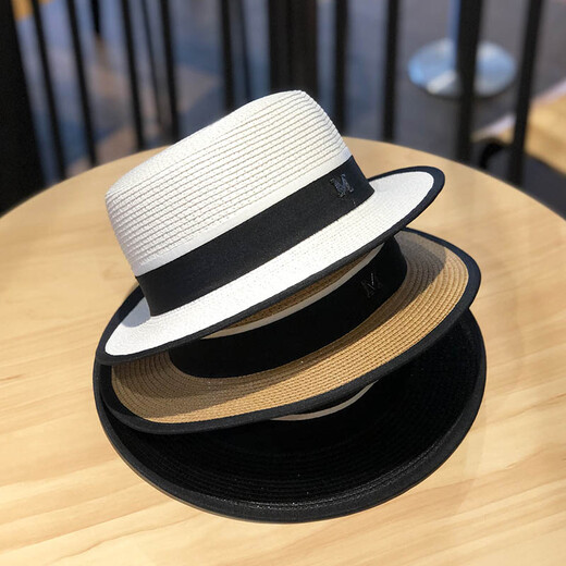 Woodpecker [Marke] Koreanische Flachflache Small-Rumpf-Strohhut für Frauen im Sommer im Sommer Sonnenschutz Strohwebel cooler Hut Internet Promi Sommer Mode britische Top-Hut weiß M kurzfristig Flachgras M (56-58 cm)
