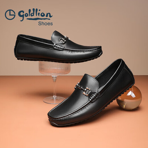 Goldlion Men's Shoes Loafers Peas Shoes Light and Comfortable Set-Toe Business Casual Shoes G567310469AAB Black 41