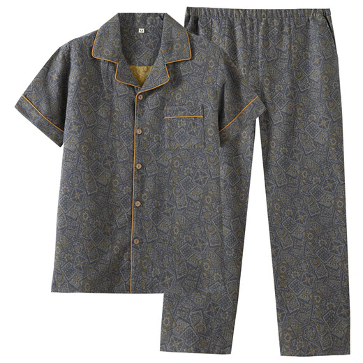 
MUJI COM MUJ same style for men's double-layer cotton gauze short-sleeved pajamas thin trousers spring and autumn wide dream green short-sleeved trousers suit L recommended weight 135155Jin [Jin equals 0.5 kg] recommended height 16817