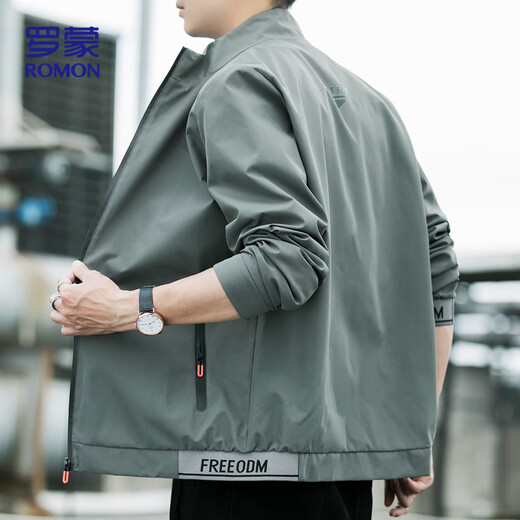 ROMON Jacket Men's Autumn Business Executive Stand Collar Casual Windproof Warm Jacket Men's 6618 Gray XL