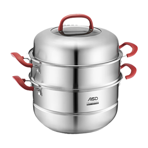 Aistar Steamer 304 stainless steel steamer thickened double bottom large capacity with steamer steamer thickened gas induction cooker universal double layer | 1 steamer + 1 steaming grate | high arch cover 28cm