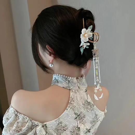 红允2025新款高端抓夹女士发夹后脑勺盘发鲨鱼夹轻奢古风发卡夹子头饰 花朵蝴蝶流苏发夹F105