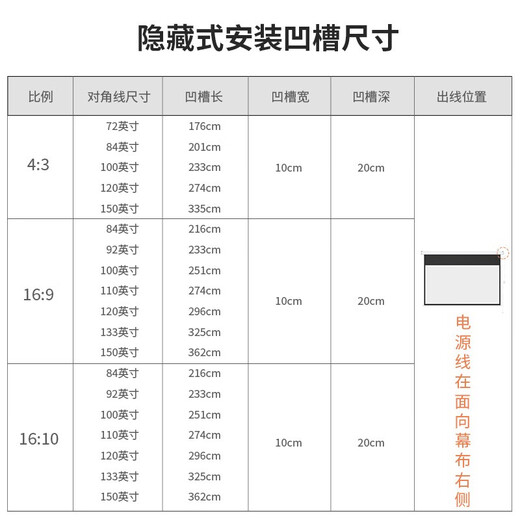 艾瑞尔电动投影仪幕布自动可升降嵌入式隐藏150英寸高清白玻纤会议室家用壁挂100英寸遥控控制 84英寸16:9 高清白玻纤【不包安装】