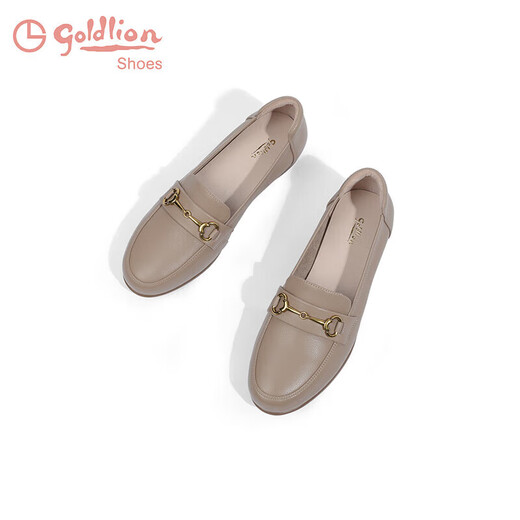 Goldlion New Year's gift women's shoes mother's shoes pumps wedge heel round toe loafers G662330071 apricot 36